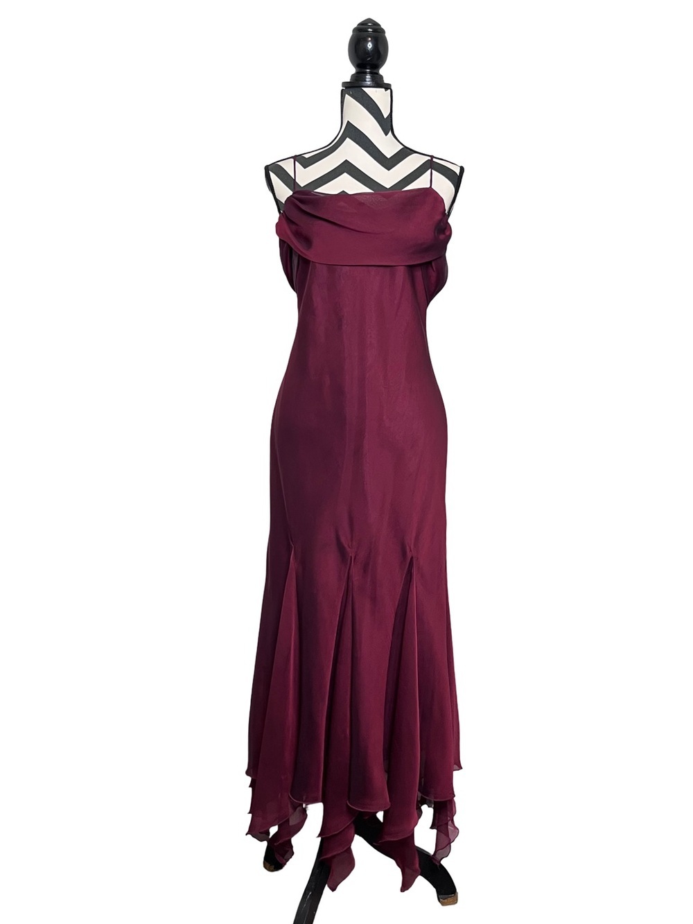 Vintage Dark Fairy Whimsigoth Y2K Burgundy Vampy Cowl Neck Midi Dress Sz S